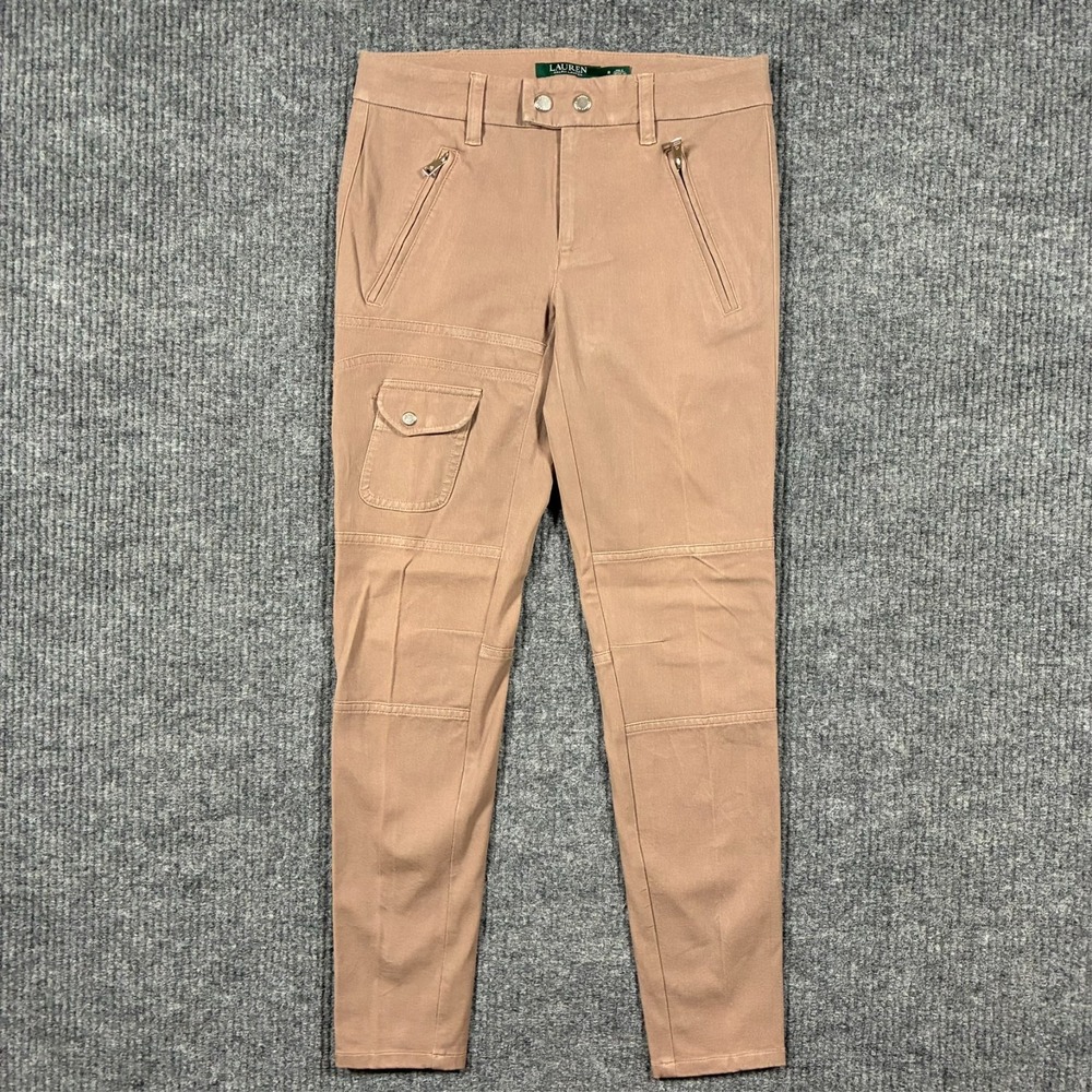 Lauren Ralph Lauren Womens Cargo Pants Size 2 Tan Utility Slim Stretch Low Rise